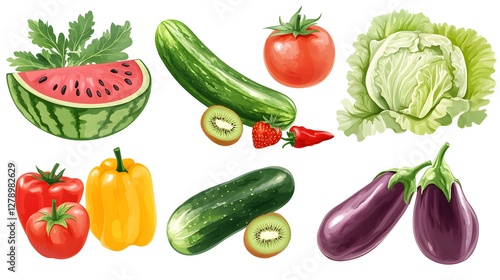 Fruit and vegetable clip art, cartoon style
