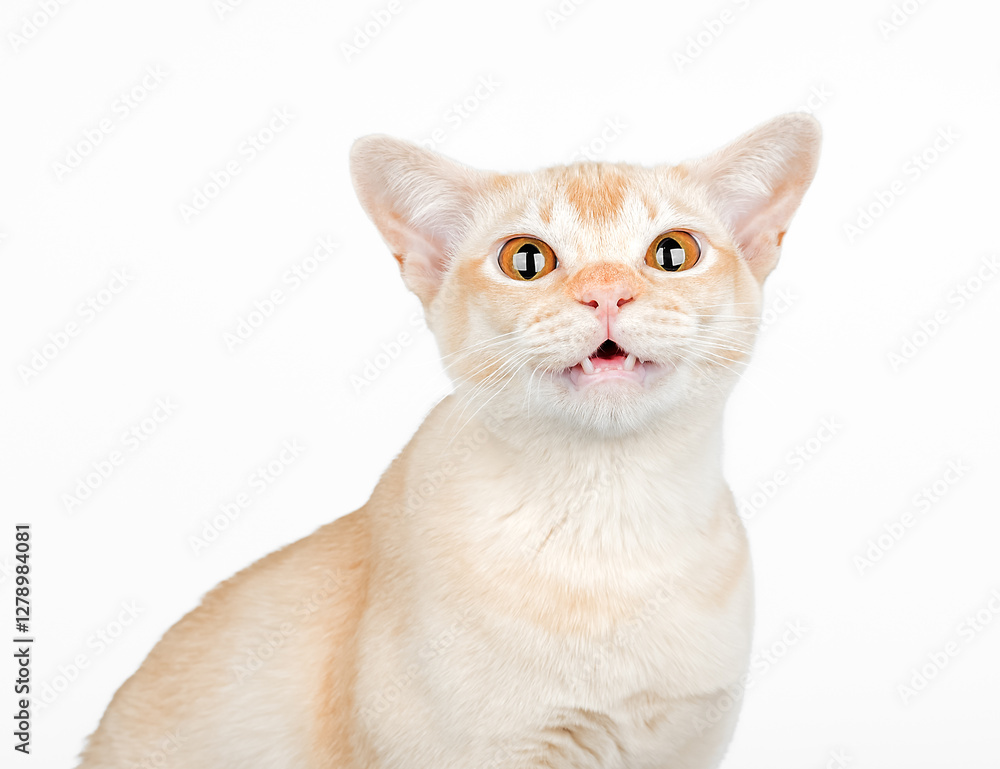 Fototapeta premium Shocked domestic cat, cat scared or surprised.