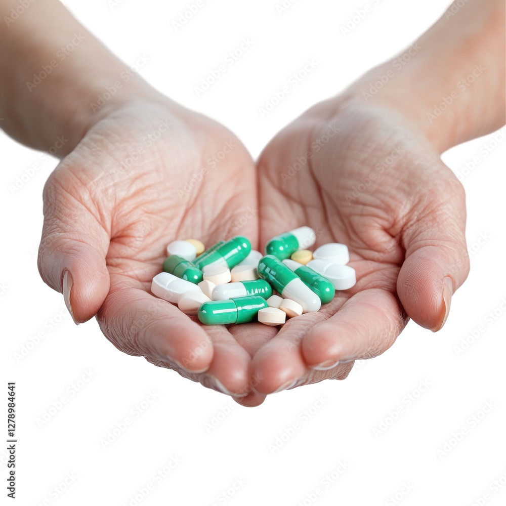 Hands Holding Various Pills and Capsules – Healthcare and Medicine Hands Holding Various Pills and Capsules – Healthcare and Medicine