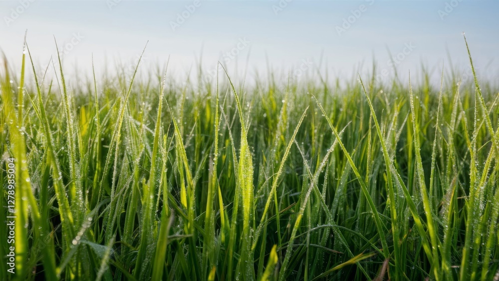 Morning Dew on Vibrant Green Grass Morning Dew on Vibrant Green Grass