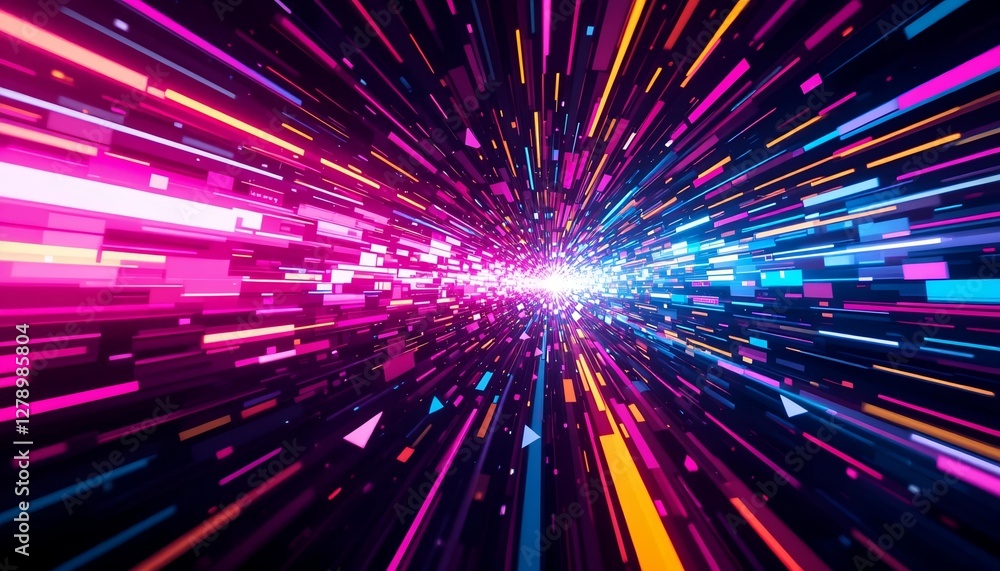 Abstract background with shattered digital pixels and glitch effects in vibrant neon tones for gaming branding and futuristic design ads Abstract background with shattered digital pixels and glitch effects in vibrant neon tones for gaming branding and futuristic design ads