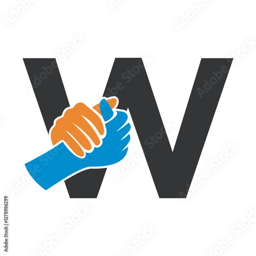 Hands Logo Combine With Letter W Vector Template