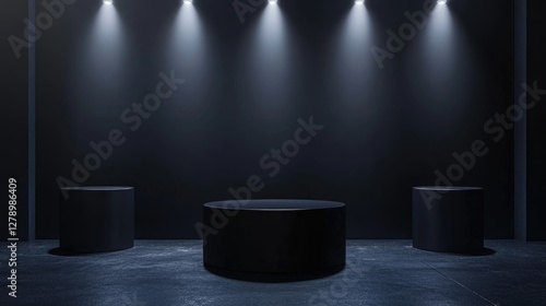 Abstract dark space background. Product showcase with spotlight, Black studio room background, Empty space studio dark room with spot lighting in black background. Use as montage for product display.