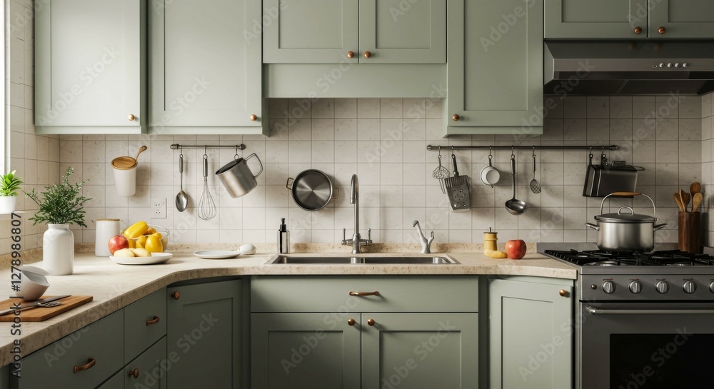A kitchen with a window and a sink A kitchen with a window and a sink