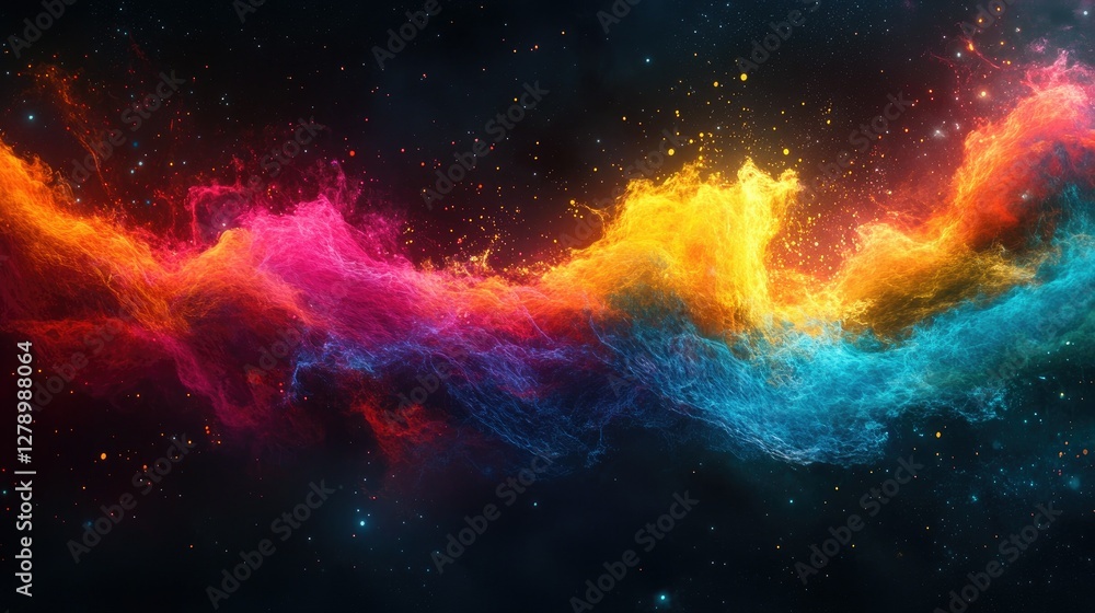 Fototapeta premium A vibrant, colorful display of sound waves creating a motion effect, against a dark background to highlight the waves.