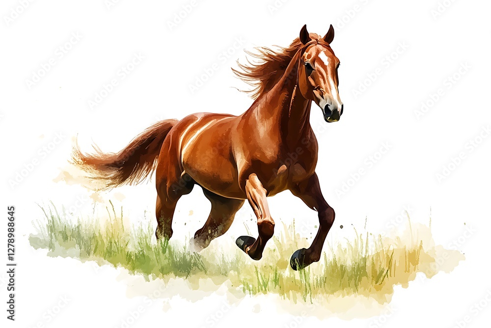 Fototapeta premium A Majestic Horse in Full Gallop, Watercolor Style