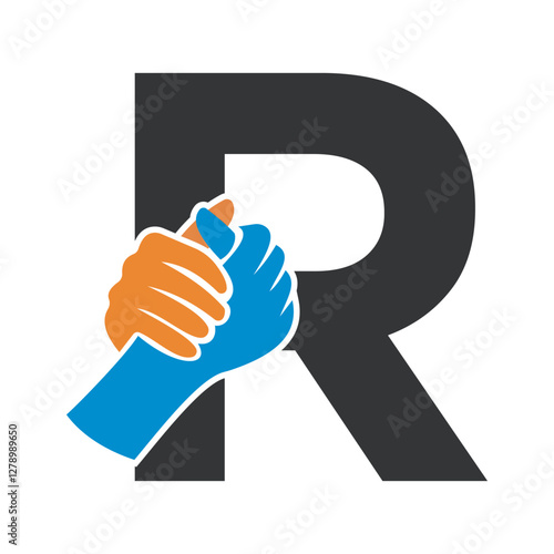 Hands Logo Combine With Letter R Vector Template