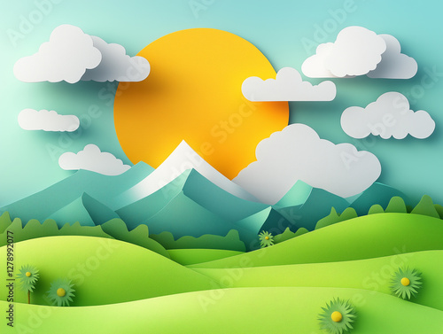 Summer country landscape in paper quilling art.