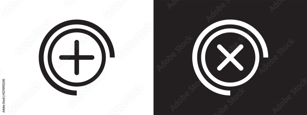 Add and remove round button icons. Plus minus circular web element icon. isolated on white and black background.eps10 Add and remove round button icons. Plus minus circular web element icon. isolated on white and black background.eps10