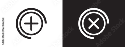 Add and remove round button icons. Plus minus circular web element icon. isolated on white and black background.eps10