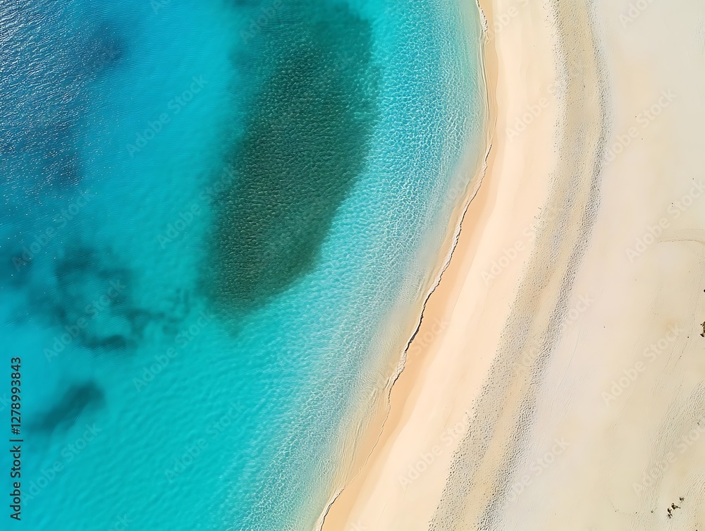 Aerial view of pristine beach and turquoise water. Aerial view of pristine beach and turquoise water.