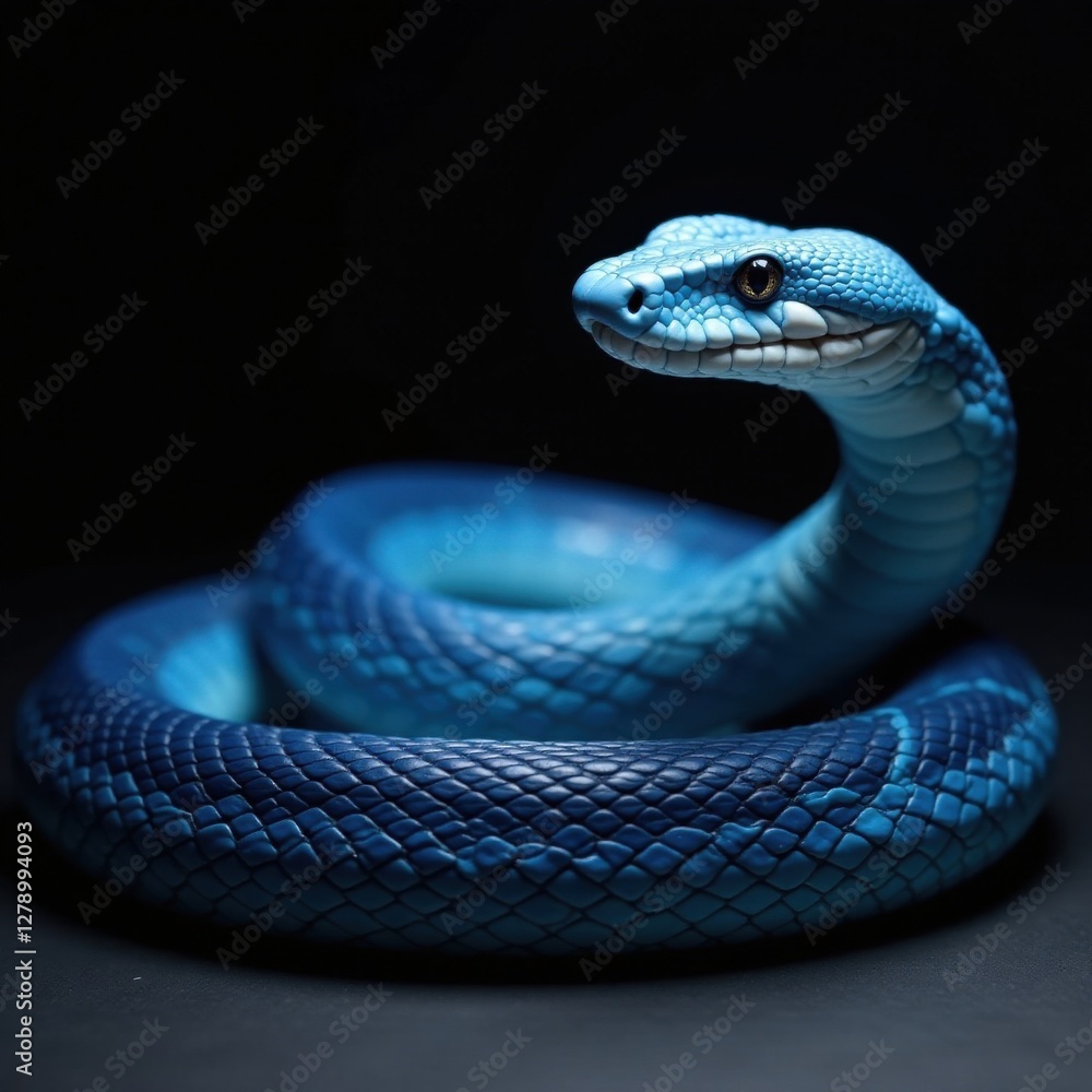 Fototapeta premium Scaled body of blue viper snake against dark background , venomous snakes, wildlife photography