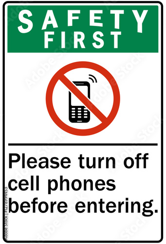 No celphone warning sign please turn off cell phones before entering