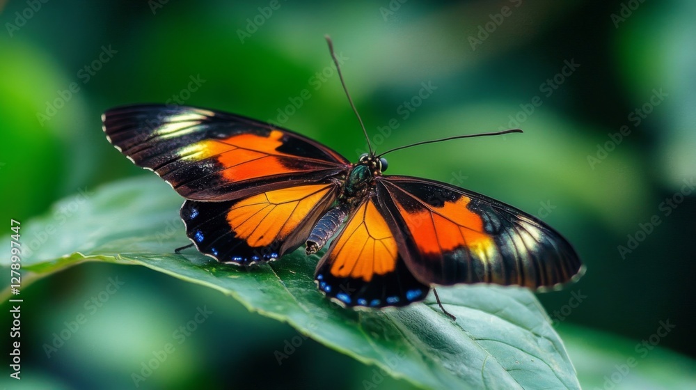 Orange And Black Butterfly On A Green Leaf Orange And Black Butterfly On A Green Leaf