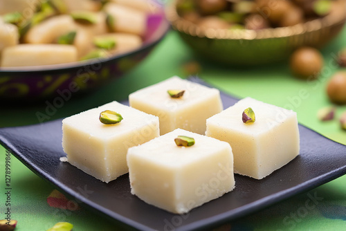 indian sweets burfi with pistachio photo