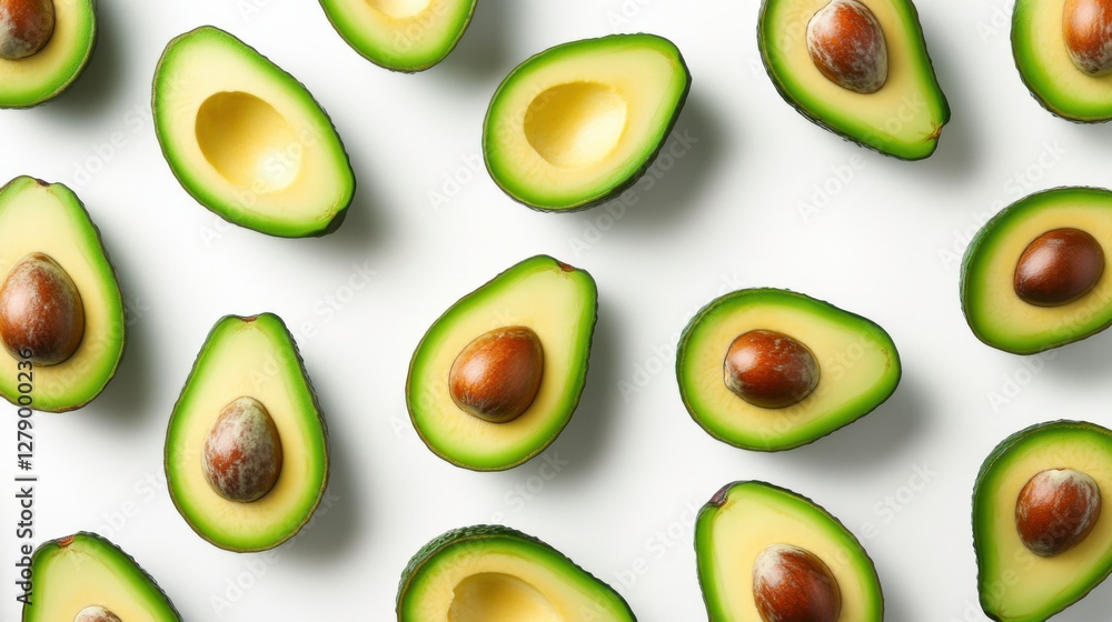 Fresh Avocado Halves Displayed on a Bright Background for Cuisine Fresh Avocado Halves Displayed on a Bright Background for Cuisine