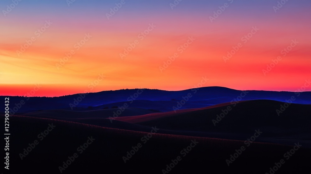 Vibrant Sunset Over Rolling Hills Landscape Vibrant Sunset Over Rolling Hills Landscape