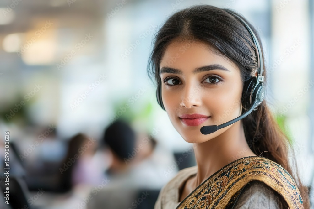 portrait of a smiling indian woman customer service agent portrait of a smiling indian woman customer service agent