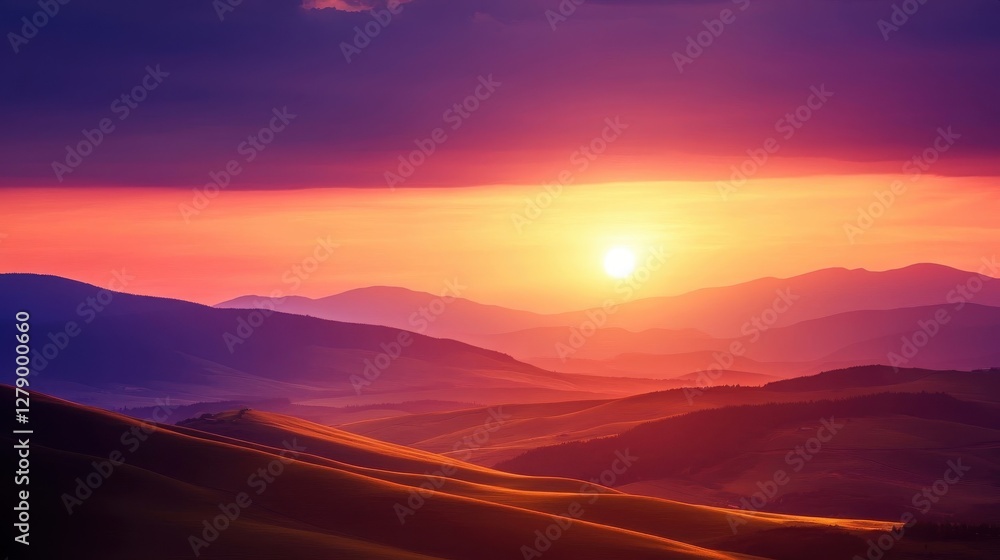 Vibrant Sunset Over Rolling Mountain Ranges Vibrant Sunset Over Rolling Mountain Ranges