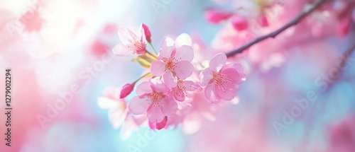 Wallpaper Mural Sun-drenched cherry blossoms in soft focus, creating a dreamy springtime aura with pink petals and blurred bokeh. Torontodigital.ca