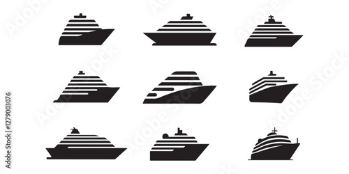 Ship icon set. Cruise ship symbol design.