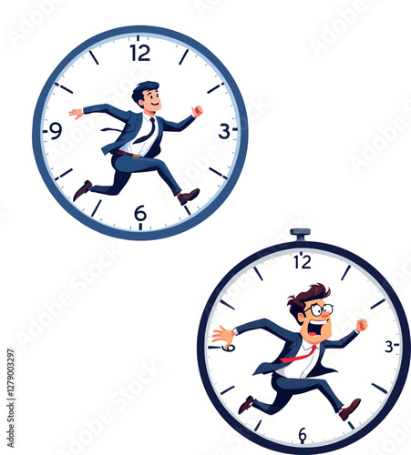 Businessmen racing against time in clocks