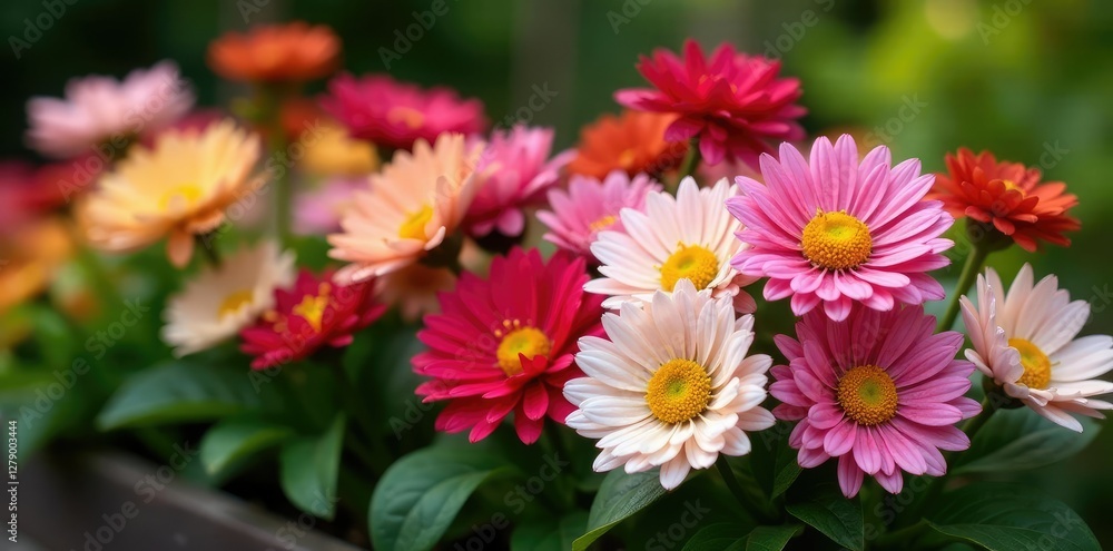 Chrysanthemum flower arrangement in a garden planter, chrysanthemums, wildflowers Chrysanthemum flower arrangement in a garden planter, chrysanthemums, wildflowers