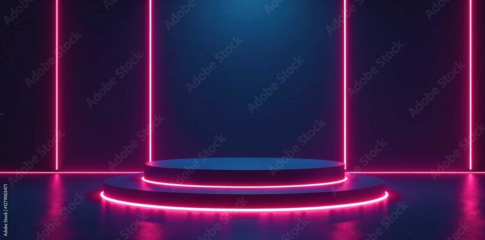 Sleek dark podium with futuristic LED strip background , dark, technology Sleek dark podium with futuristic LED strip background , dark, technology