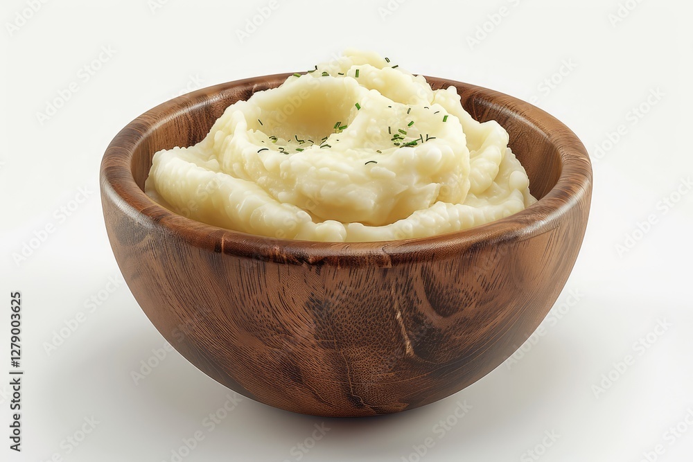 Smashed potato in wooden bowl Smashed potato in wooden bowl