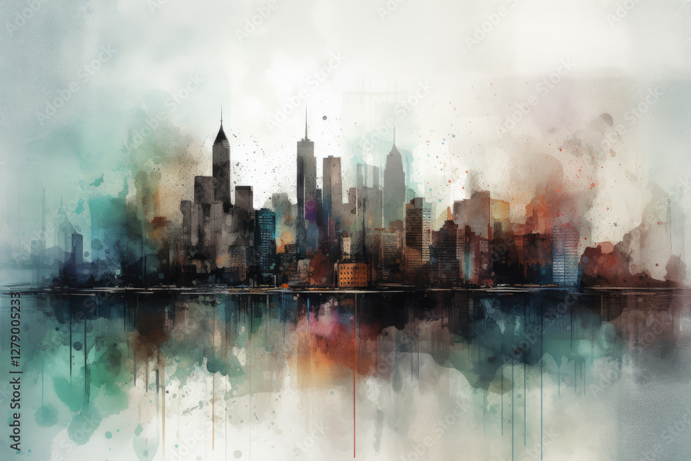 Obraz premium generated illustration of america skyscraper buildings american architecture nyc usa united satates watercolor