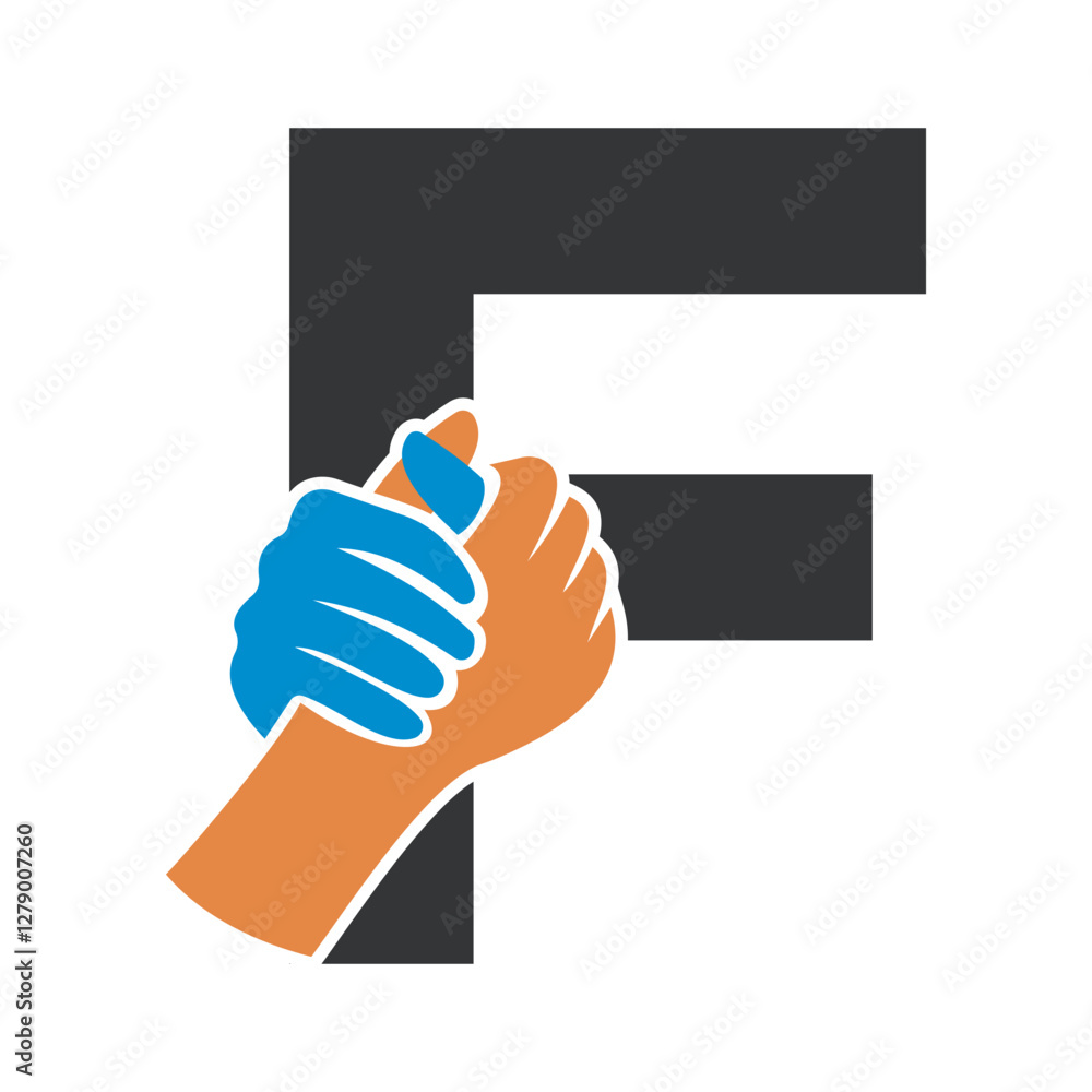 Hands Logo Combine With Letter F Vector Template Hands Logo Combine With Letter F Vector Template