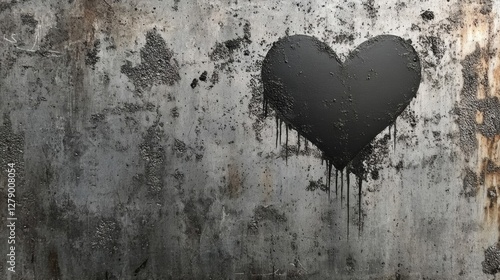 Black Heart Dripping Paint on Grunge Metal Texture