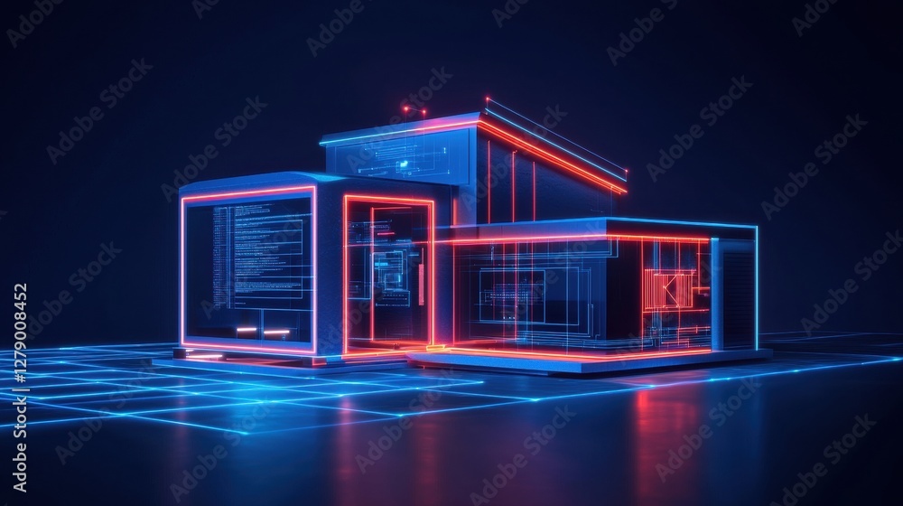 Futuristic digital architecture with neon lighting Futuristic digital architecture with neon lighting