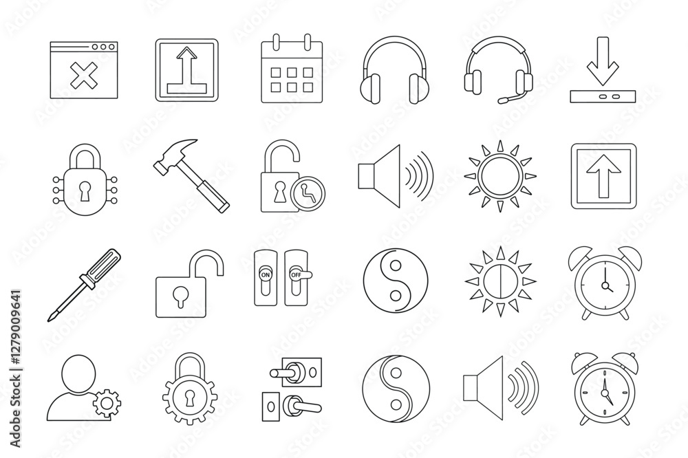 editable line art of setting and setup icon illustration on white background editable line art of setting and setup icon illustration on white background