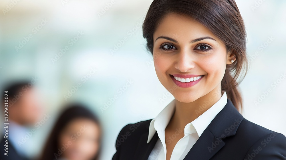 A professional class model businesswoman in a modern office setting, confidently presenting a digital tablet to a diverse group of colleagues, with a clean and minimalist background A professional class model businesswoman in a modern office setting, confidently presenting a digital tablet to a diverse group of colleagues, with a clean and minimalist background