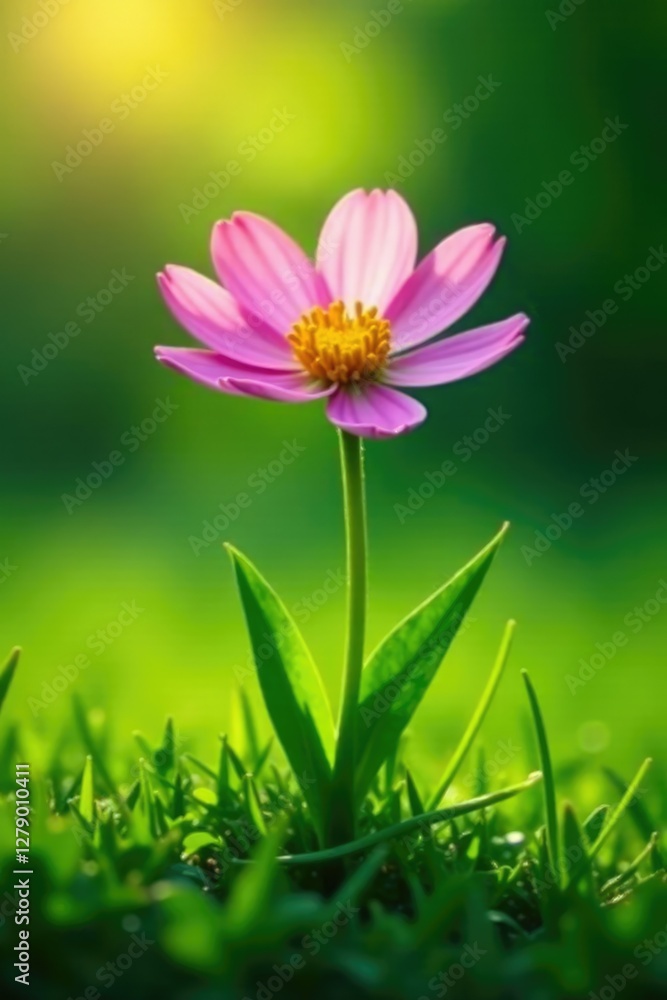Green blades of grass supporting a single flower, nature, blossom, plant Green blades of grass supporting a single flower, nature, blossom, plant