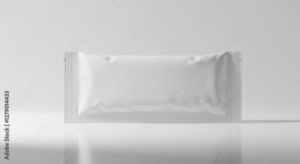 White packet, blank packaging, minimalist design, empty sachet, pharmaceutical sample, product mockup, single-use pouch, sterile wrapper White packet, blank packaging, minimalist design, empty sachet, pharmaceutical sample, product mockup, single-use pouch, sterile wrapper