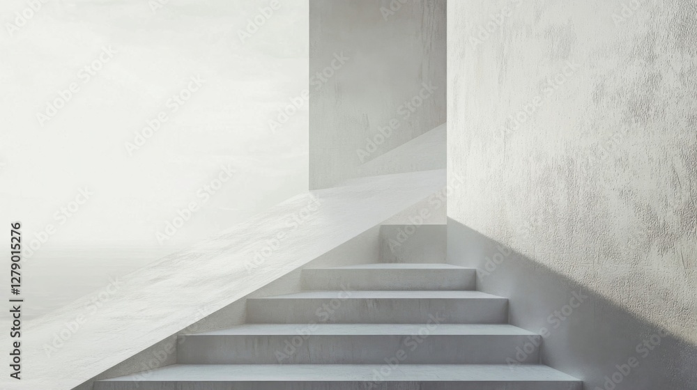 Modern Minimalist Concrete Stairs with Bright Sunlight Modern Minimalist Concrete Stairs with Bright Sunlight