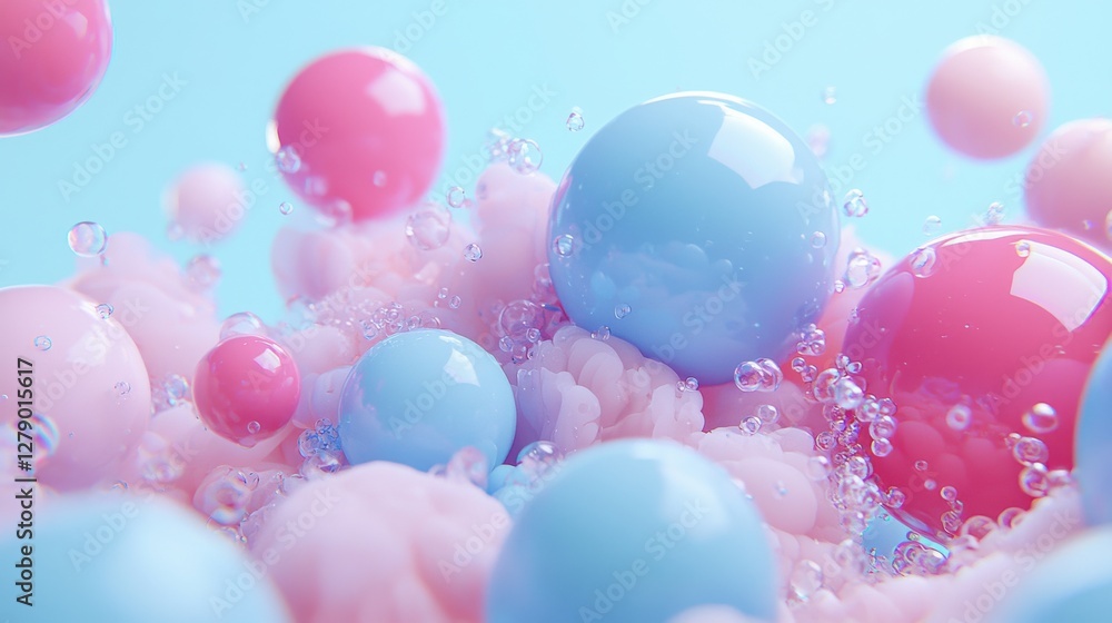 Colorful Bubbles and Soft Shapes in Light Blue and Pink Background Colorful Bubbles and Soft Shapes in Light Blue and Pink Background