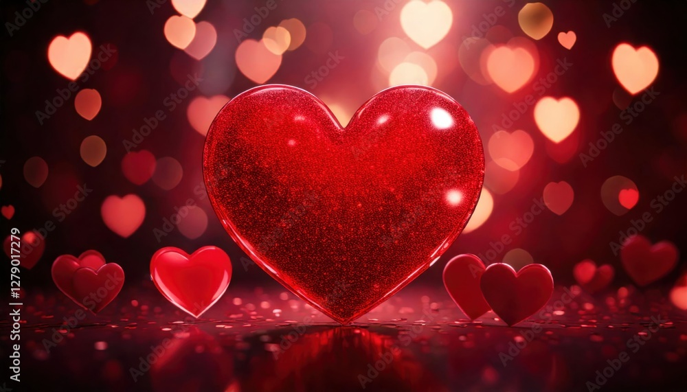 A dazzling red heart encircled by drifting hearts and luminous bokeh lights, setting a dreamy, romantic scene perfect for celebrating love and Valentine's Day. A dazzling red heart encircled by drifting hearts and luminous bokeh lights, setting a dreamy, romantic scene perfect for celebrating love and Valentine's Day.