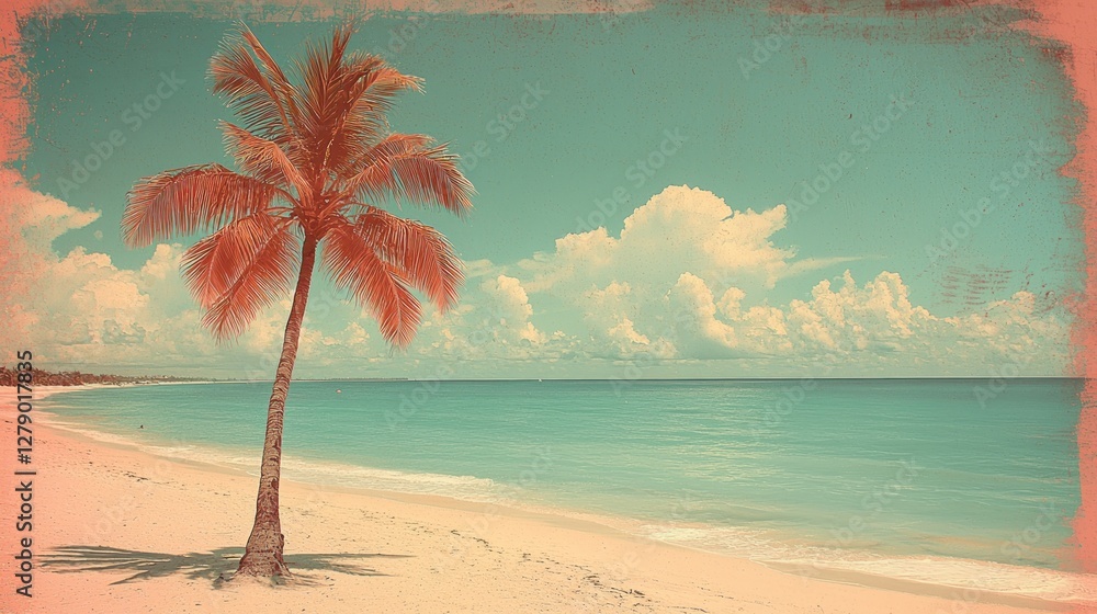 Fototapeta premium Palm Tree on Tropical Beach Seascape