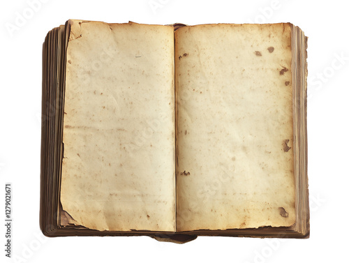 Old vintage open book with isolated on white background. old open blank antique book
