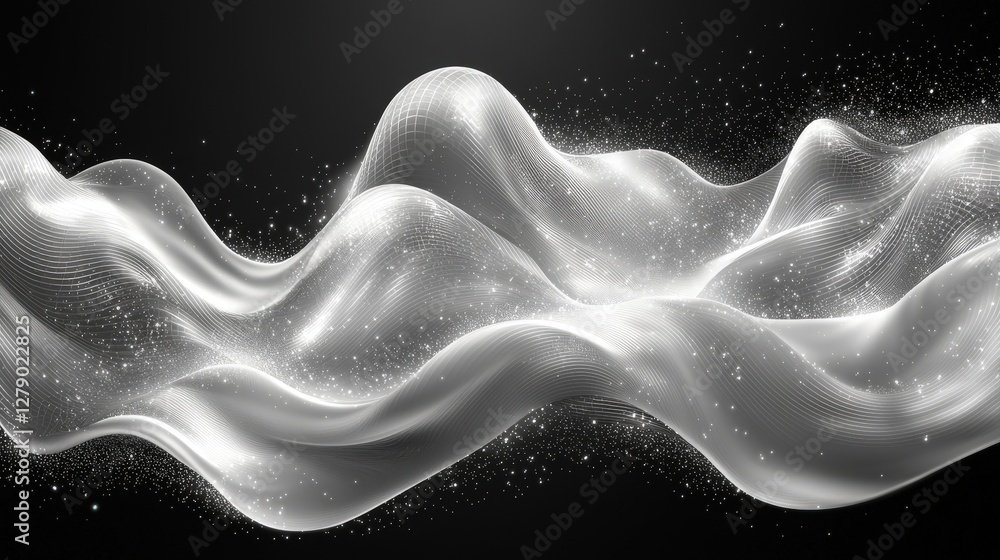 Ethereal Waves of Light Flowing Through a Dark Space with Sparkling Particles and Movement Ethereal Waves of Light Flowing Through a Dark Space with Sparkling Particles and Movement