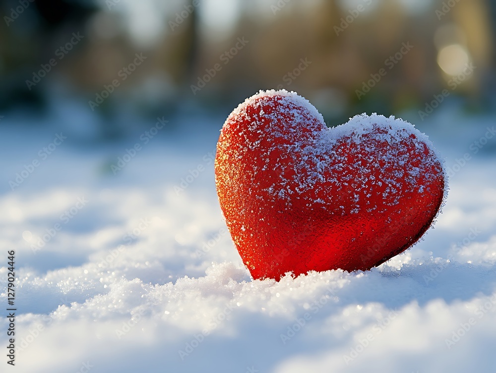 Obraz premium Snowy heart, winter love, park