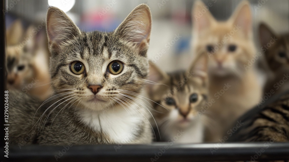 Closeup of Several Cute Kittens in an Animal Shelter Closeup of Several Cute Kittens in an Animal Shelter