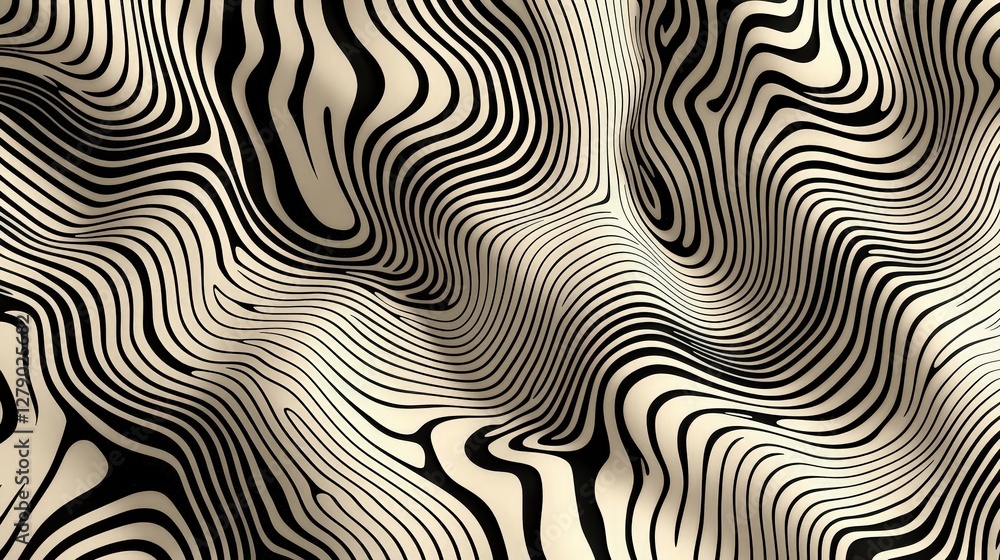Abstract Black and Beige Wave Pattern with Curved Lines and Fluid Motion Texture Design Abstract Black and Beige Wave Pattern with Curved Lines and Fluid Motion Texture Design