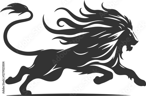 A lion chasing after prey silhouette animal vector