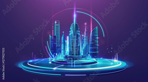 Wallpaper Mural Futuristic city projection on digital pedestal Torontodigital.ca