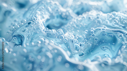 A close-up 3D illustration of hydrogel application on human skin, demonstrating its moisture retention and healing properties.