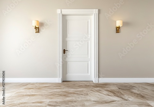 Wallpaper Mural Elegant Interior Space with White Door and Warm Wall Sconces Torontodigital.ca